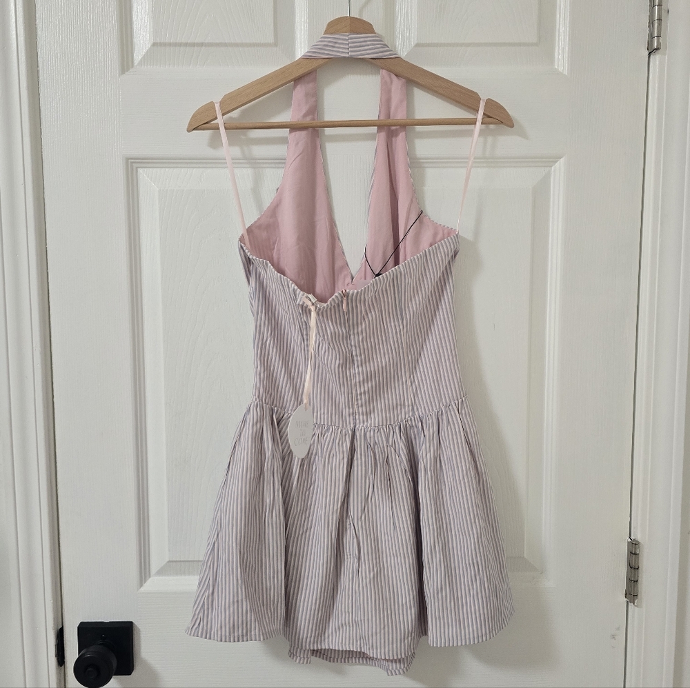 More To Come Revolve Davina Halter Neck Mini Dress In Nude Stripe New Size XS - Picture 7 of 8